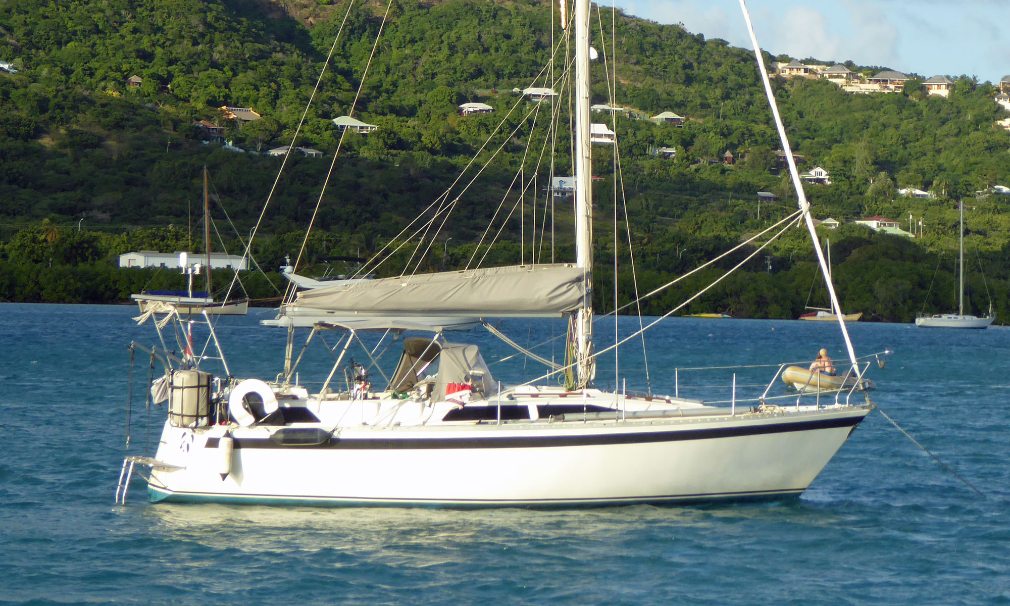 'Panda', a Moody 34 cruising yacht at anchor in Falmouth Harbour, Antigua