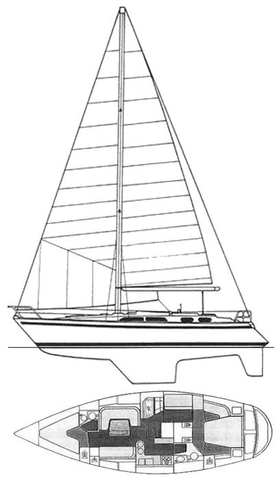 Moody 425 Sail plan & accommodation layout