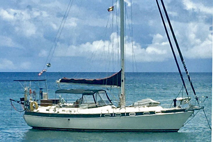 A Morgan 41 Classic sailboat at anchor