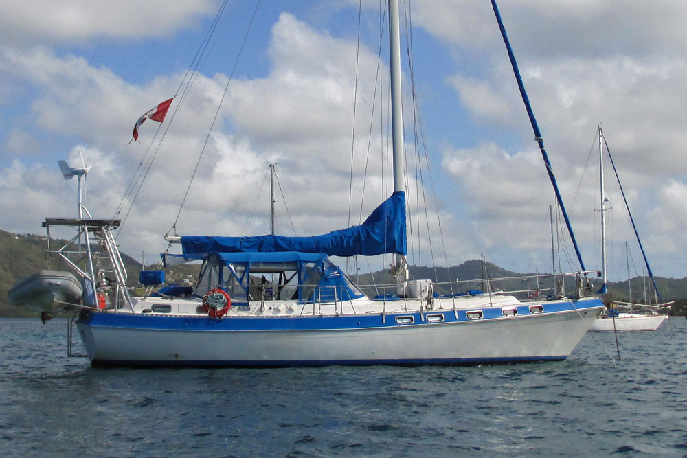 A Morgan 41 Out Island Classic sailboat at anchor