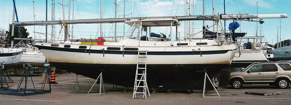 A Morgan Out Island on the hard in a boatyard