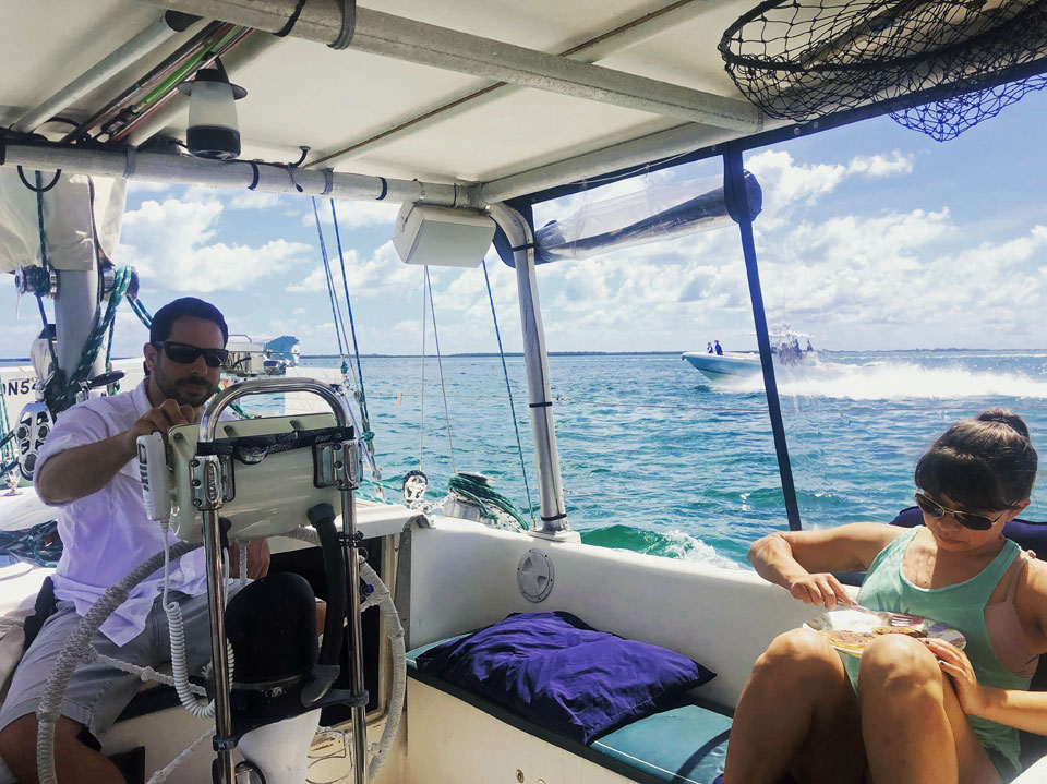 Helming a Morgan 41 Out Island ketch