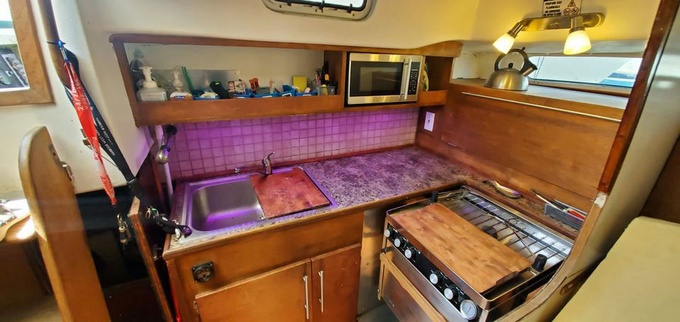 The galley of a Morgan 41 Out Island ketch