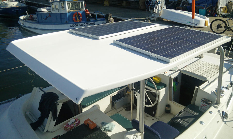 Solar panels on a Morgan 41 Out Island ketch