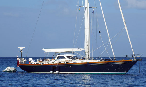 A little Harbour 54 sailboat at anchor