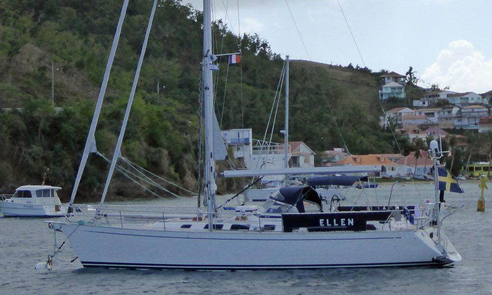 A Najad 460 sailboat at anchor in Les Saintes in the French West Indies