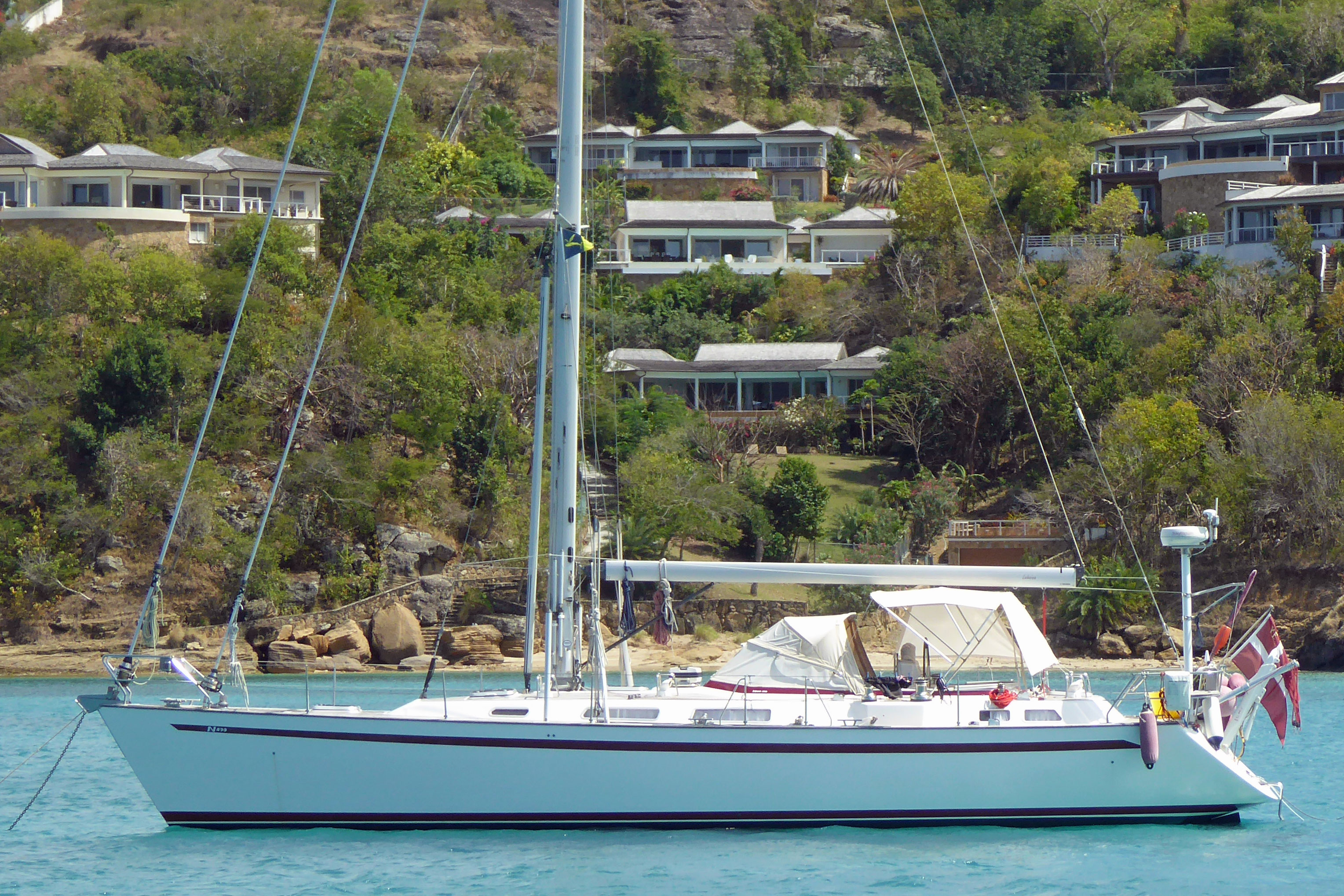 Najad 490 sailboat at anchor