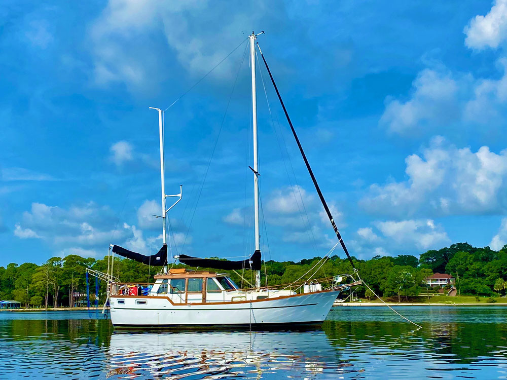 A Nauticat 33 ketch at anchor