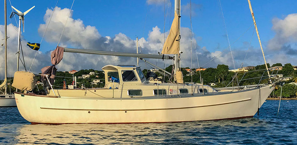 The Overseas 35 sailboat 'Svea by Valleviken’ at anchor in Prickly Bay, Grenada, West Indies