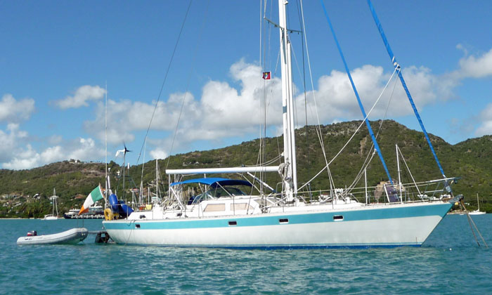 An Oyster 53 sailboat at anchor
