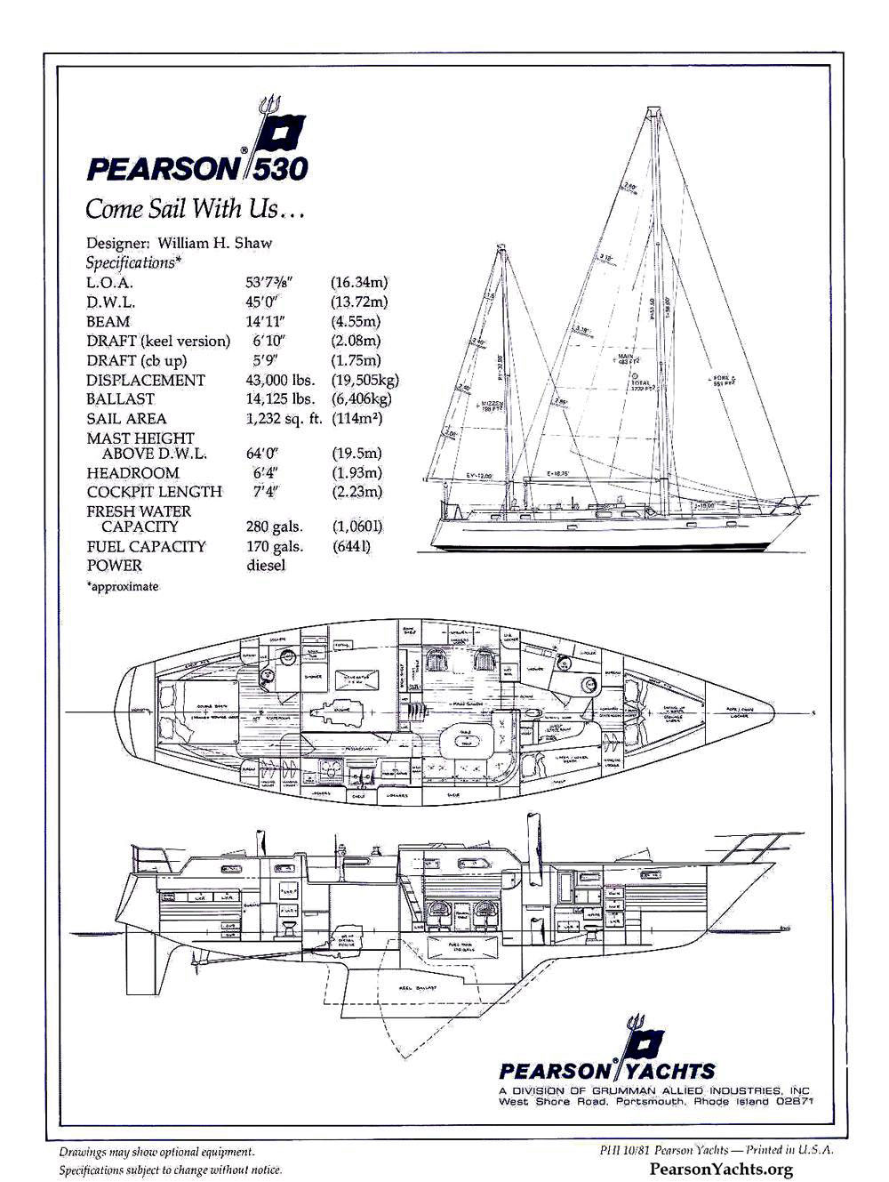 'Rocky', a Pearson 590, Info Sheet