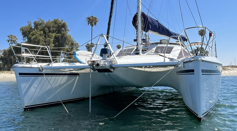 Bow view of a Privilege 42 catamaran