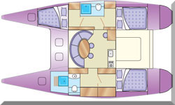 Sketch showing typical accommodation layout in a cruising monohull