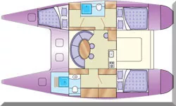 Sketch showing typical accommodation layout in a cruising monohull