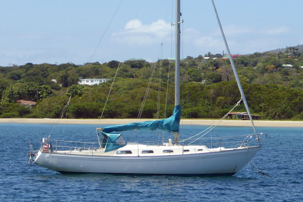 A Rival 34 sailboat at anchor