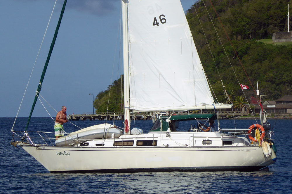 'Haven', an S2 11.0 sailboat leaves Guadeloupe on passage for Antigua, West Indies