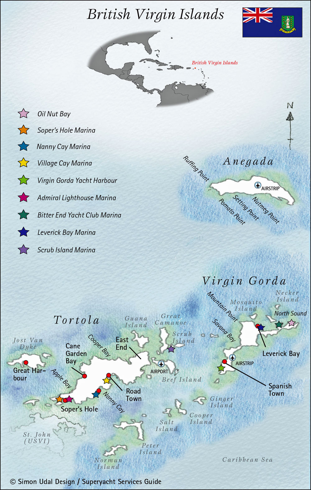 Map of the British Virgin Islands (BVIs) in the Caribbean