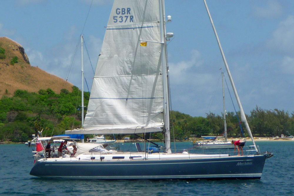 Swan 53 sailboat at anchor in Rodney Bay, St Lucia in the Caribbean