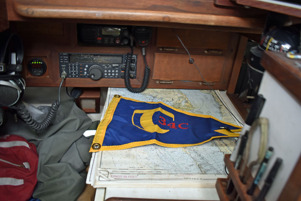 The chart table on a Tartan 34C sailboat