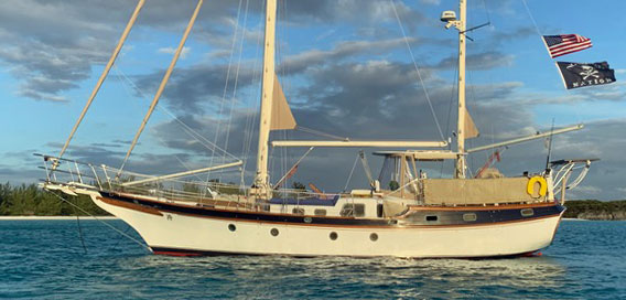 A Vagabound 47 sailboat at anchor
