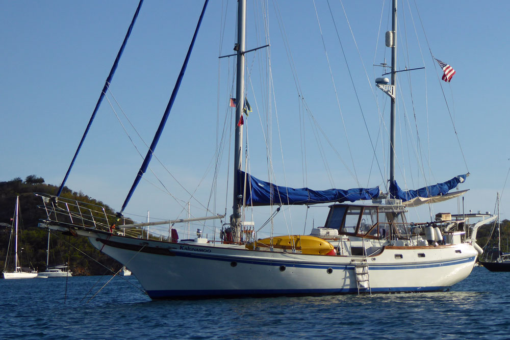A Vagabond 47 sailboat at anchor