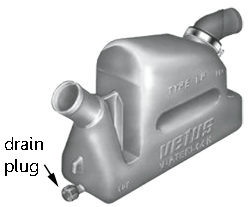 A Vetus exhaust waterlock showing drain plug