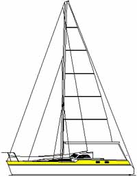 Designers sketch of Alacazam, a light displacement cutter rigged sloop sailboat