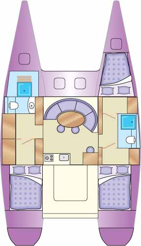 Accommodation plan for a catamaran.