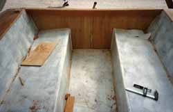 grp cockpit fitted into wood-epoxy cedar strip sailboat hull