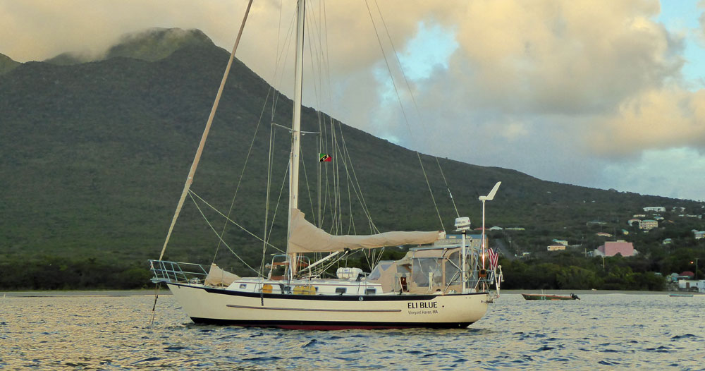 A Crealock 40 cruising sailboat at anchor off Nevis in the West Indies