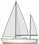 A ketch rigged sailing boat