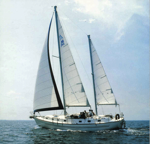 A Morgan 46 sailboat slips along nicely in a slight sea