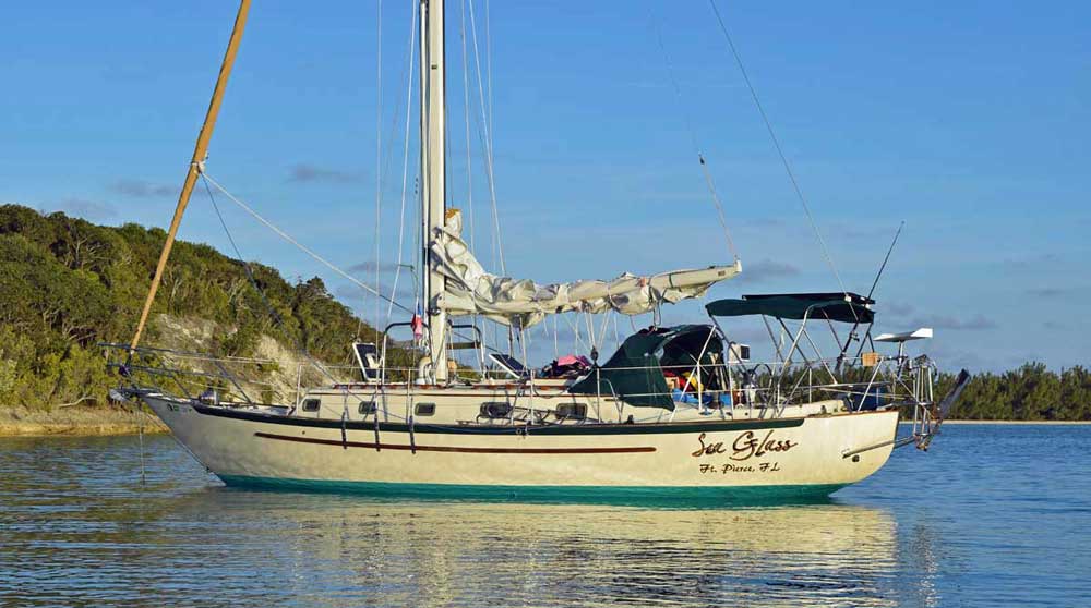 A Pacific Seacraft 37 heavy displacement sailboat (Displacement/Length Ratio = 334)