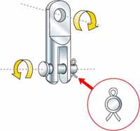 A toggle, which allows ensures the alignment of the rigging screw on sailboat shrouds and stays