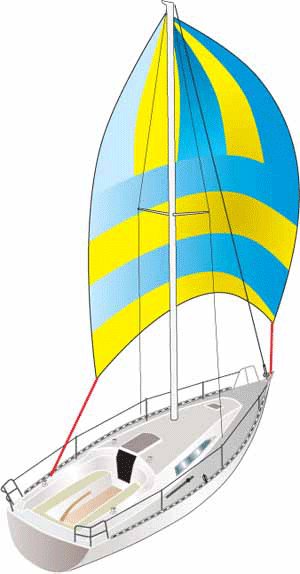 The cruising chute - or genikker, or assymetric spinnaker as they're alternatively known - can be used off the wind but not dead downwind like a conventional spinnaker.