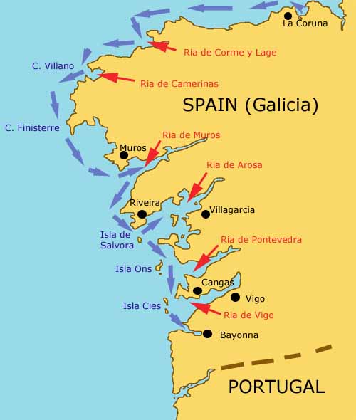 Sketch map of the Rias of Northwest Spain