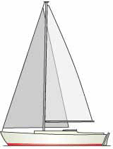 A Bermudan sloop. Sloops have a single mast supporting two fore-and-aft triangular sails.