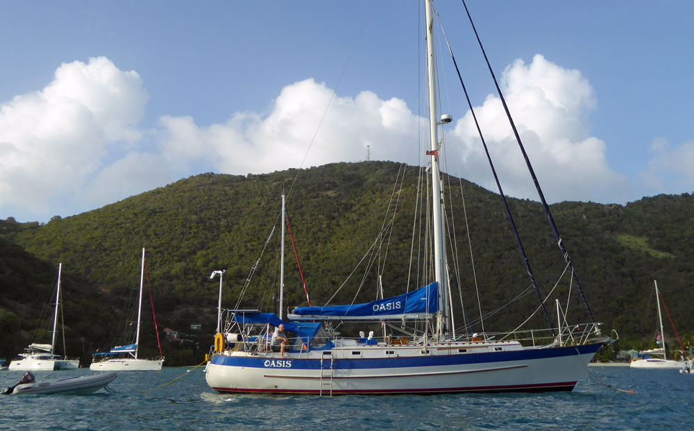 s/y Oasis, a Valiant 47, on one of the visitor's moorings in the British Virgin Islands