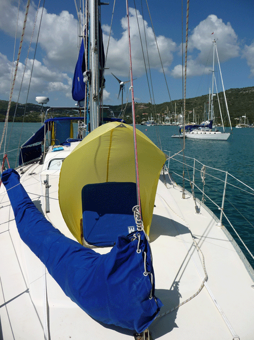 Alacazam's highly efficient fore-deck wind scoop.